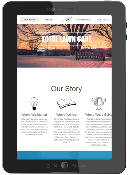 Tablet view of the website